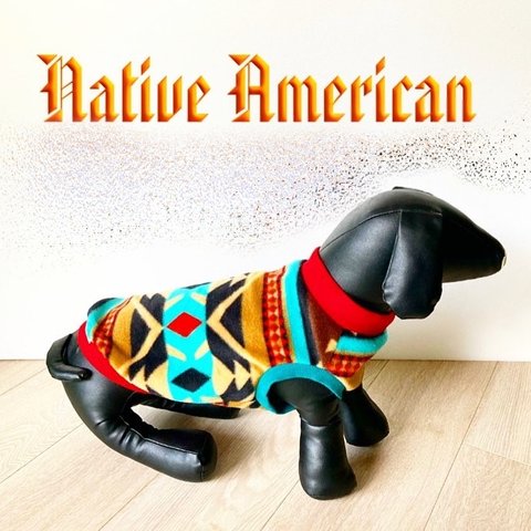 犬服 ネイティブアメリカン柄フリース❤︎ タンクトップドッグウェア　オルテガ　トライバル　秋冬