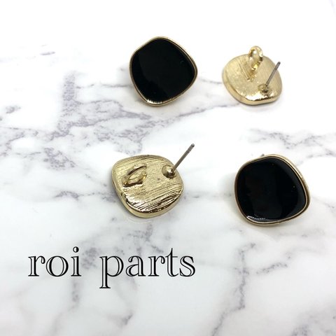 【4piece】カン付ブラックデザインポストピアス