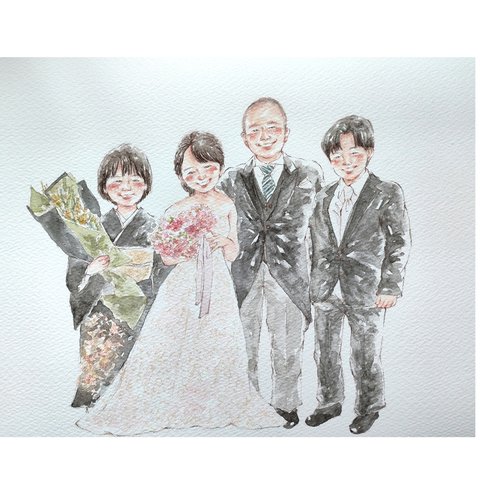 ウェディング 似顔絵 A4 結婚式 イラスト 子育て感謝状  水彩 ウェルカムボード 記念日 両親贈呈品