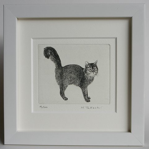 シッポの大きな猫 / 銅版画 (額あり）