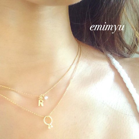 Double Chain Initial&Ring Necklace