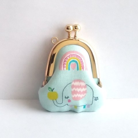 小さいがま口：豆姫：ちっちゃいがま口：littlie purse 398：かわいいがまぐち：小さな財布：象,虹,elephant, rainbow