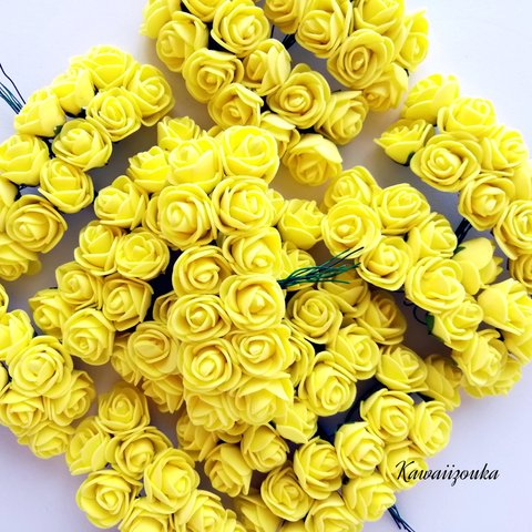New★ミニバラ黄色フラワーヘッド３ピース36個セット　ラッピング　ウェディング パーティ　ハンドメイド花材・素材