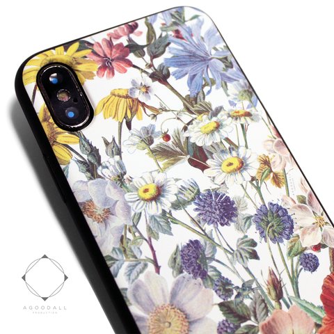 iphoneXケース/iphoneXsケース　軽量レザーケースiphoneXsカバー（花柄×ブラック）ヴィンテージフラワー　ボタニカル 　テン　アイフォンケース iphoneケース