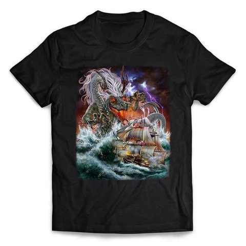 半袖Tシャツ 船を襲う ドラゴン  海 雷 嵐 by FOX REPUBLIC