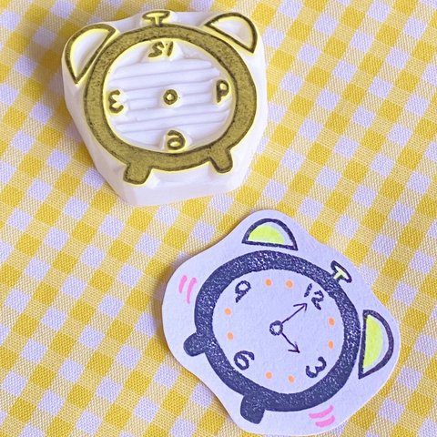 針を書きこめる！目覚まし時計くん⏰の消しゴムはんこ