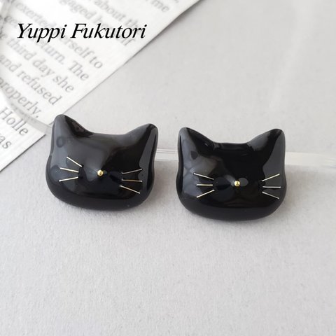 ゆぴふくにゃんこ　猫ピアス　クロネコ　黒猫