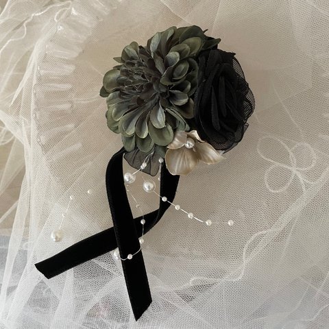 花のコサージュ　オリーブグリーンジニア　入学式　卒業式　結婚式　2317-C10
