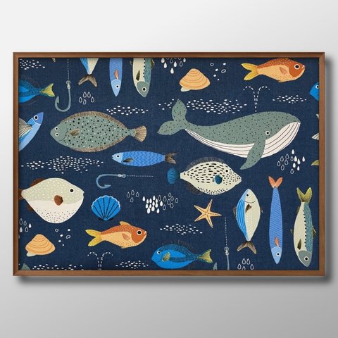 0143■A3アートポスター『魚さん　海の生き物　ファブリック』絵画/イラスト/マット/北欧