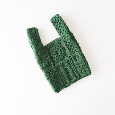 4種モチーフのクロシェバッグ Crochet bag Crochet motif×green/ クロシェ