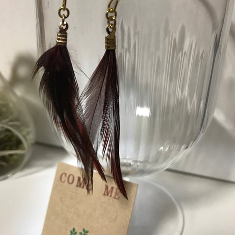 ハンドメイド ピアス 羽根