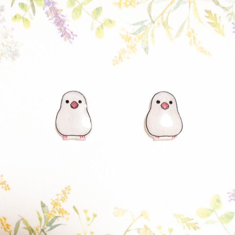 ～小さなピアスシリーズ～白文鳥のピアス/ノンホールピアス(樹脂イヤリング)/チャーム