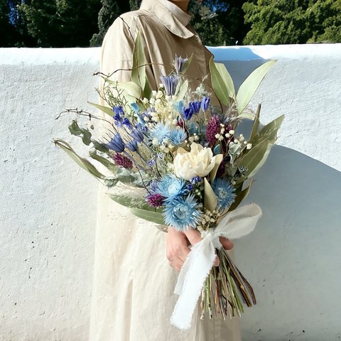 【ドライ商品のみsale中】ブルー系ドライフラワースワッグ 花束 結婚祝い 新築祝い 誕生日プレゼント フラワーギフト バースデーフォト 撮影小物