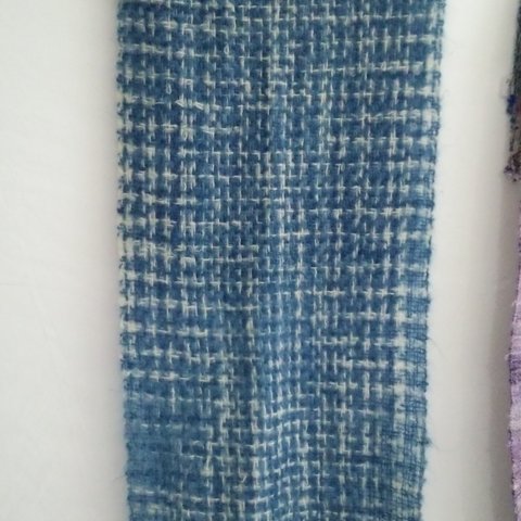 藍染め太ウールモヘア　手織りマフラー
