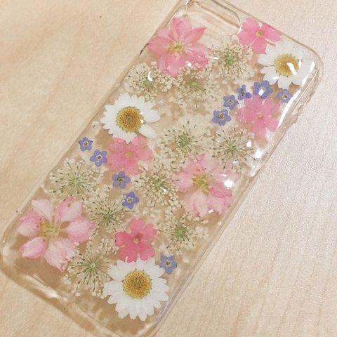 【全機種対応】押し花スマホカバー★happy★全ての機種対応できます。