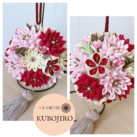 【flower ball bouquetオーダーメイド】総つまみ細工✴︎ボールブーケ（小）