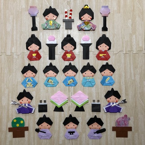 折り紙 壁面 ❁﻿ ひな祭り 5段飾り(桃の花なし)ver.