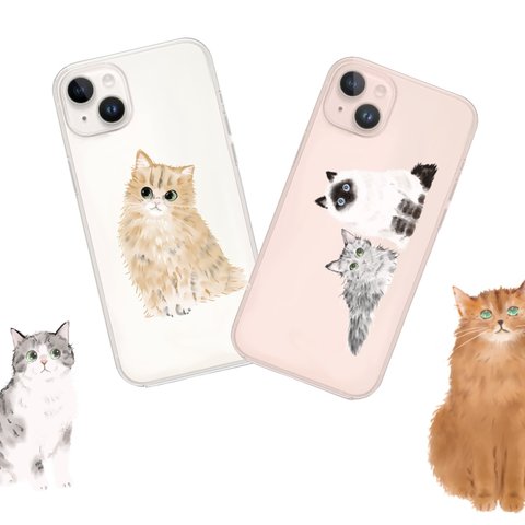 お気に入りの猫で作る♪　*ソフト* スマホケース　iPhone 、他機種いろいろ