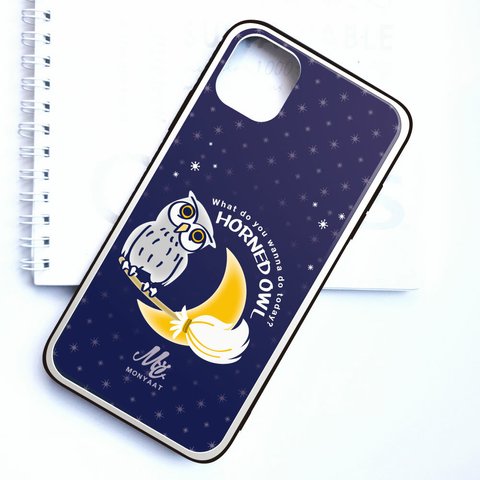 iPhone12 系対応*強化ガラスケース*スマートフォンケース *夜の誘惑 HORNED OWL SC*8KG*CT72