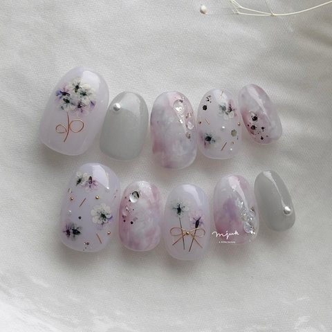 【new】押し花と水滴　紫陽花デザイン