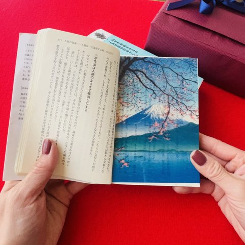 お外で読書　透明栞　川瀬巴水【旅めぐり　静岡】　富士山　桜