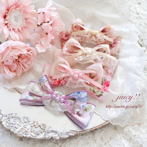 【ピンク】花柄リボンのマスク留め♪