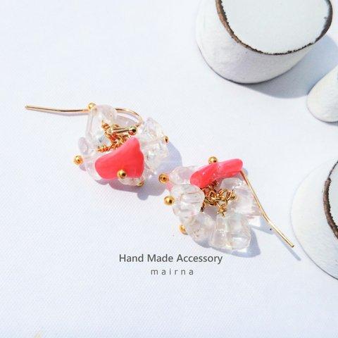 14kgf coral pink♡crushed ice pierce／earring 氷