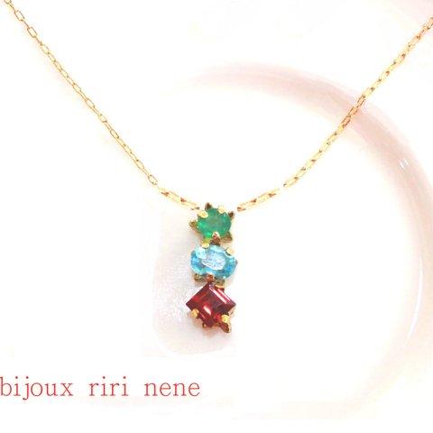 - aki no emerald - Emerald & Apatite & Garnet Necklace