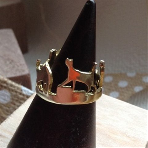 ねこ リング〈4匹バージョン〉ゴールド(K18メッキ)  4Cats Gold Plated Ring 