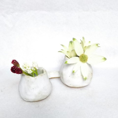  アシンメトリー　ツイン 　鉢  　花瓶 　フラワーベース　白