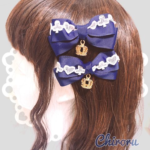 トランプクラウン♡ヘアクリップ(ネイビー) 量産 ロリィタ ゴスロリ メイド コスプレ 病みかわ アリス クラシカル アイドル衣装 コンカフェ トランプ プレゼント ギフト 地雷 ヲタ活 青 紺色