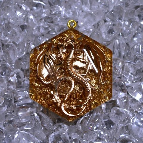 六芒星（ヘキサグラム）プレートレジン（対角線間：3.7cm）金箔「龍」