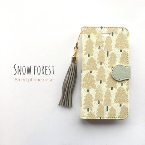 雪降る森 北欧 スマホケース 手帳型