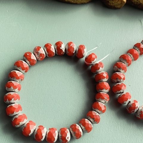 【1連25コセット】JIRI＊IVANA#czech beads#チェコビーズ　ronder 7✖️5㍉　red/silver