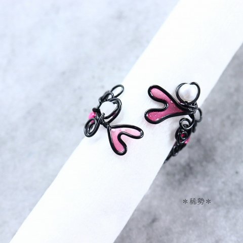 ＊.｡.:*･ﾟ ワイヤーring 指輪  ＊.:*･ﾟ ≪敏感肌に安心≫ ディップアート  pink black