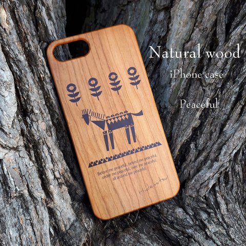 iPhoneケース 天然木 天然木 桜(チェリーウッド) イニシャル or 名入れ可 Natural wood  peaceful ネイティブアメリカン