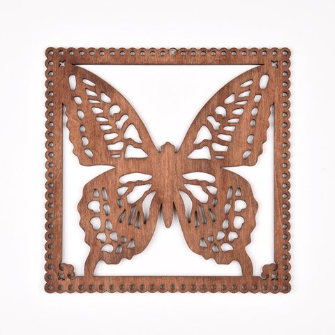 ウッドフレーム「蝶」（木の壁飾り Wooden Wall Decoration）