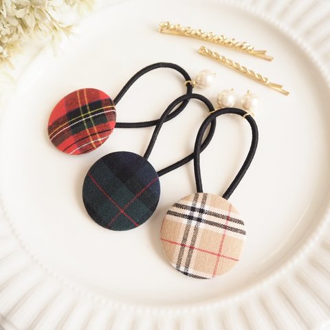 【5color/2size】 Hair Button Tartan Check＊再…販