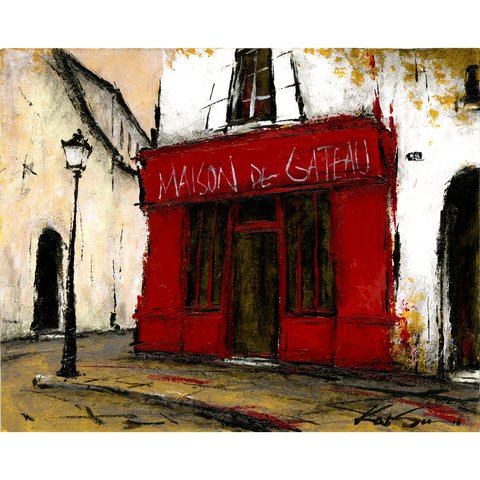 風景画 絵画 パリ 「街角の赤いカフェ」インテリアアート