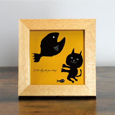 【額付き】 北欧　ネコ　猫　絵　絵画　アート　ポスター　黒猫　イラスト　グッズ　猫モチーフ　雑貨　「ねこのひげ　0003」