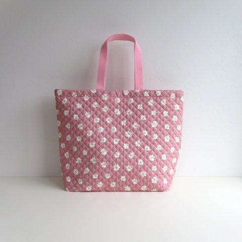 ■キルティング■小さなお花《くすみピンク》のお布団バッグ