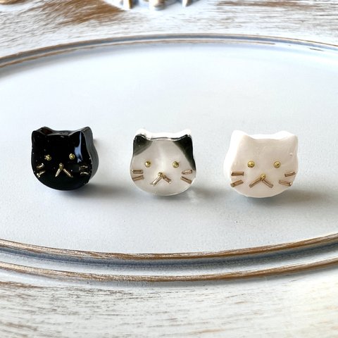 No.33 黒猫・白猫・ハチワレ猫　ねこピアス/イヤリング