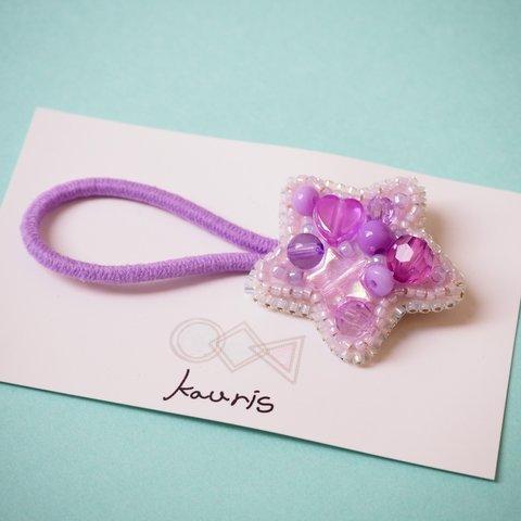 ビーズ刺繍の星ヘアゴム (purple)