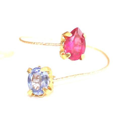 k24 ヴェルメイユ フォークリング~ rubellite & tanzanite ~