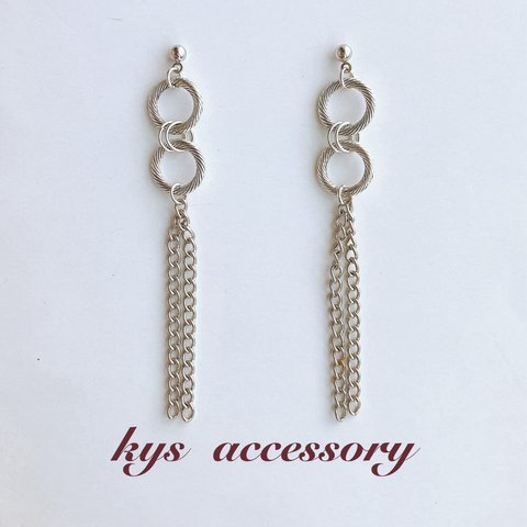 数量限定☆シルバー W リング × チェーン ロング ピアス