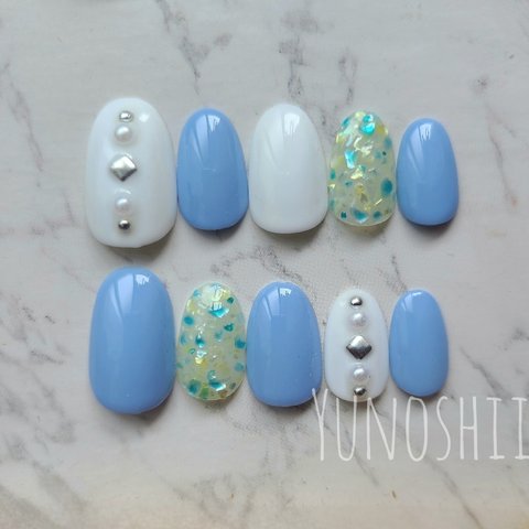 Blue Crush shellネイルチップ Aqua◇