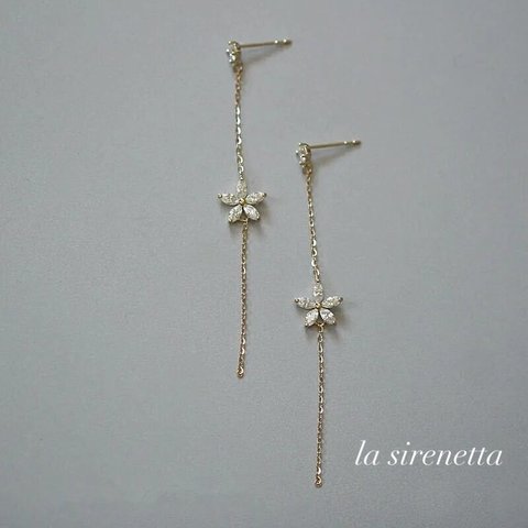 受注製作 ピアス ＊ flower long swing pierce