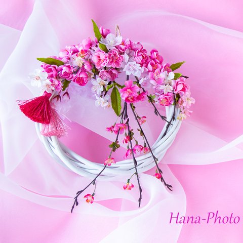 桜の華やぎ、春風リース　　リース台：20㎝　(426)