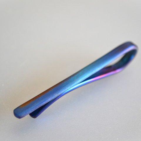 Titanium tie bar・純チタンネクタイピン=マットブルー51mmB=