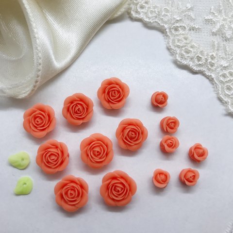 オレンジ　　ハンドメイド パーツ    材料  薔薇  19